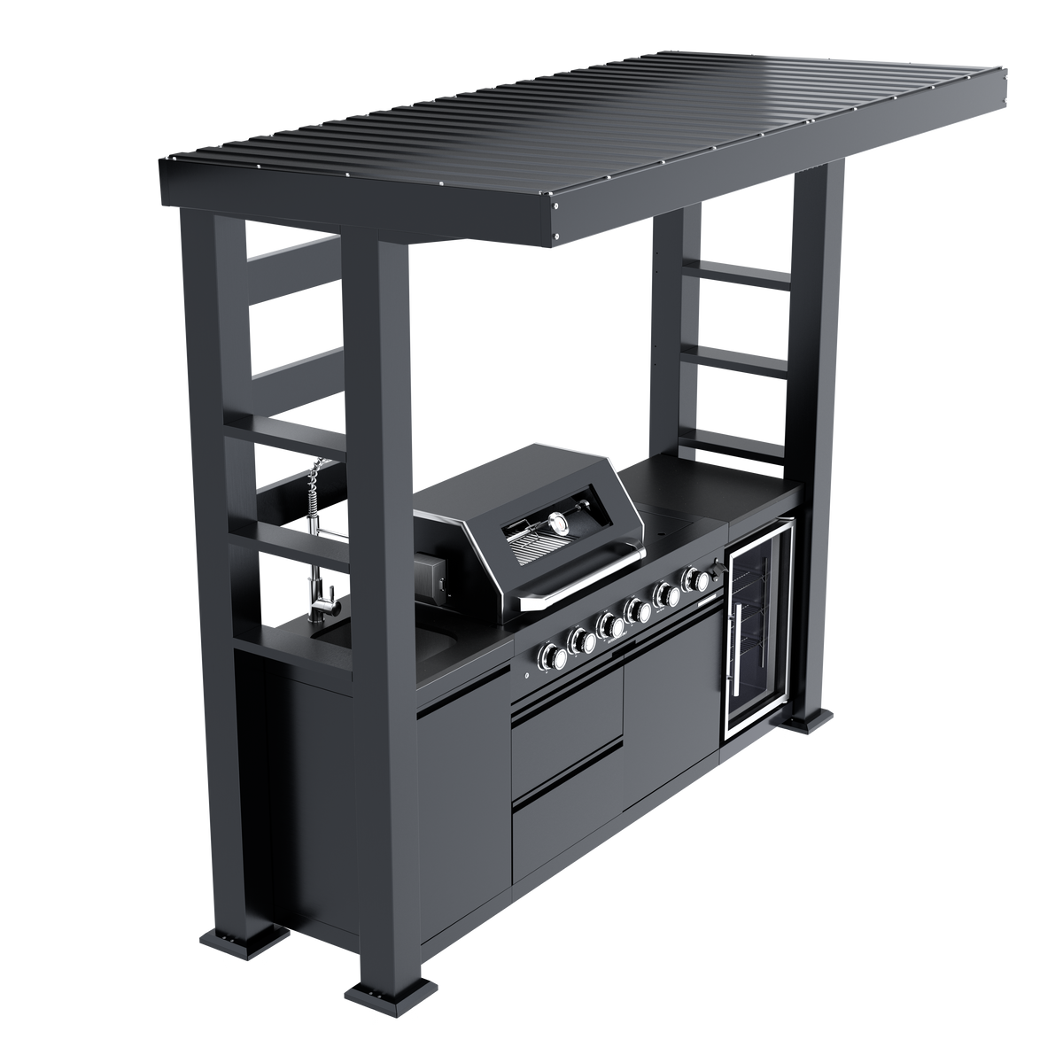 97-Inch Stainless Steel Outdoor Kitchen Grill with Granite Countertops