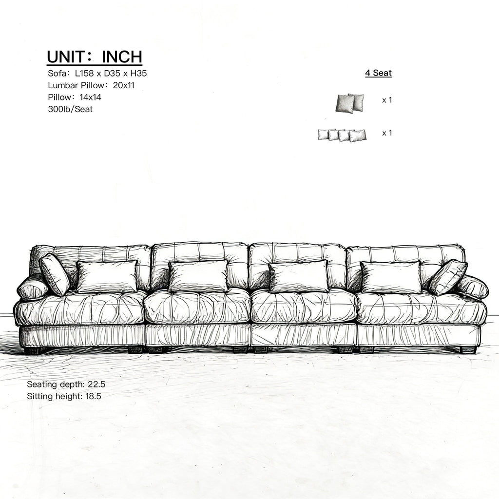 158-Inch Deep-Seat Modular Cloud Sectional Sofa