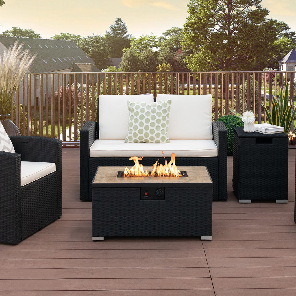 Propane Rattan Fire Pit Table Set with Side Table