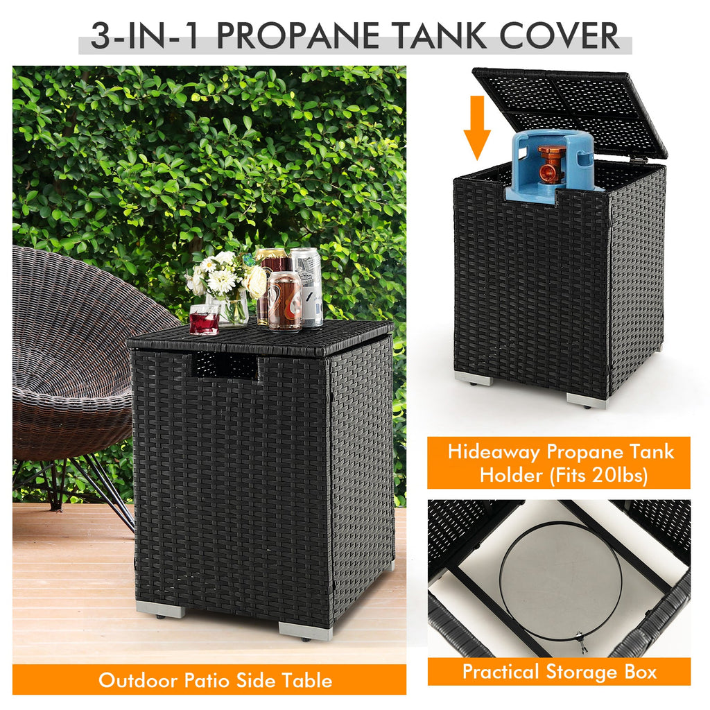 Propane Rattan Fire Pit Table Set with Side Table