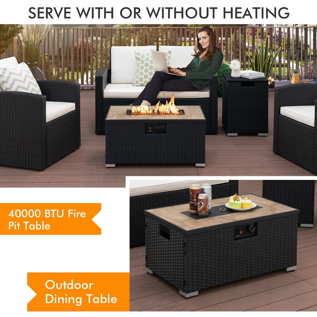 Propane Rattan Fire Pit Table Set with Side Table