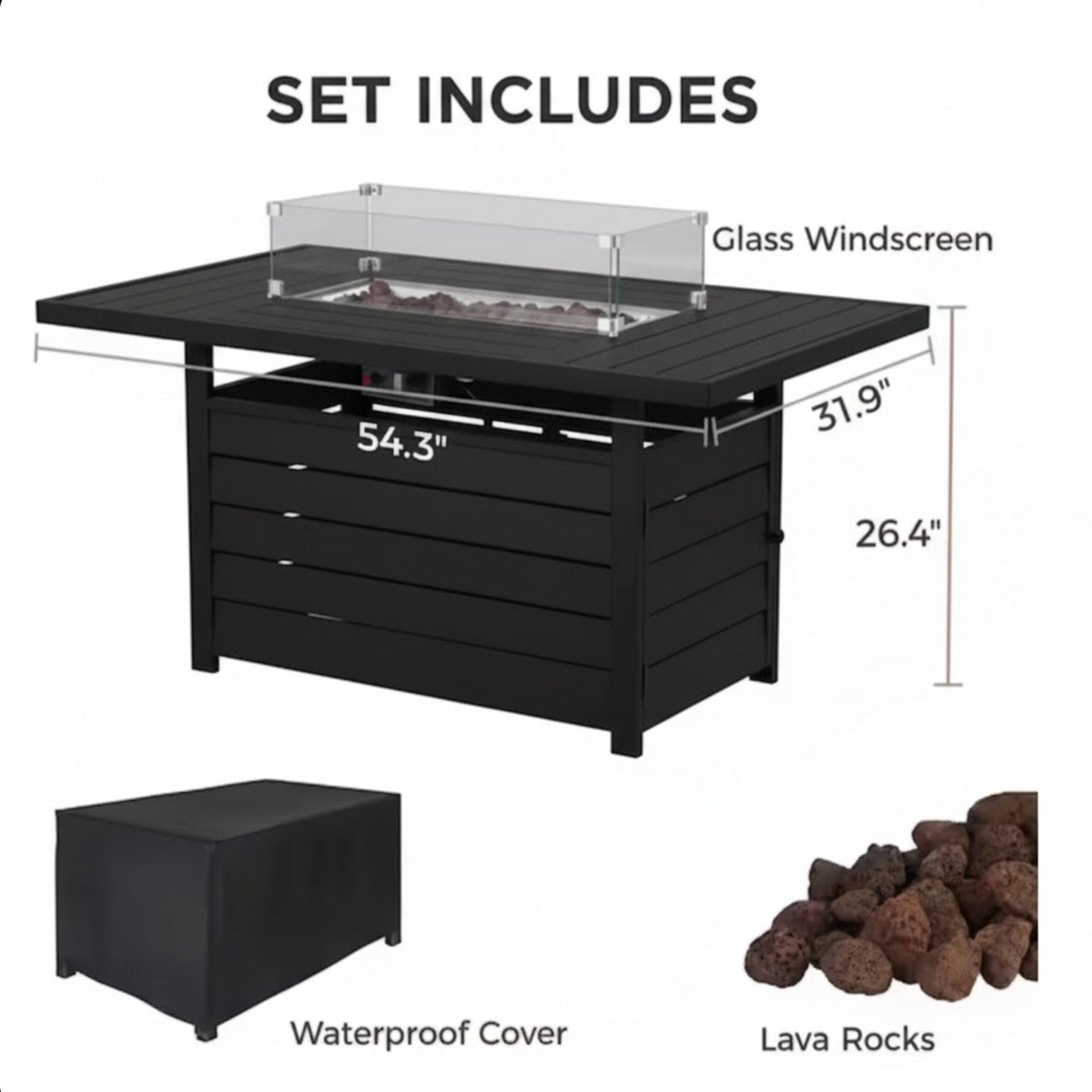 Rectangular Propane Fire Pit Table