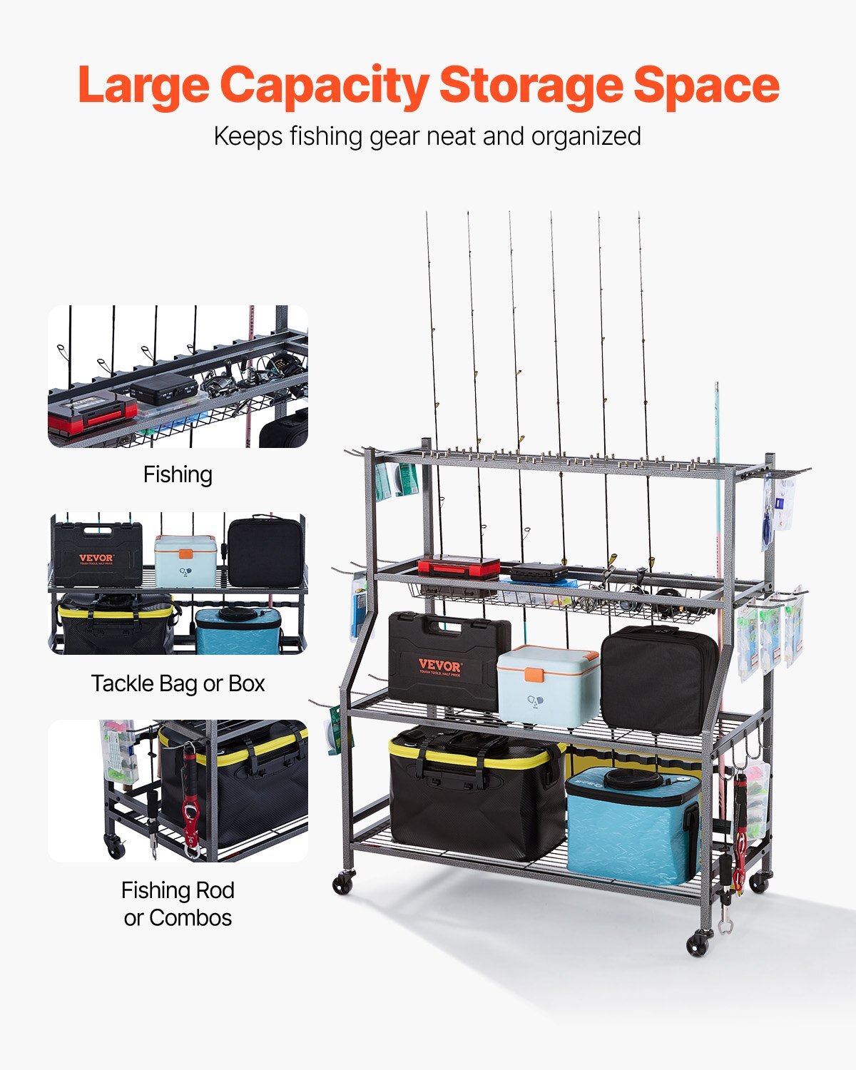 15-Rod Rolling Fishing Gear Organizer