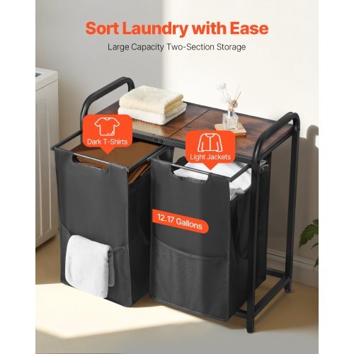 2-Section Laundry Sorter with Wooden Top