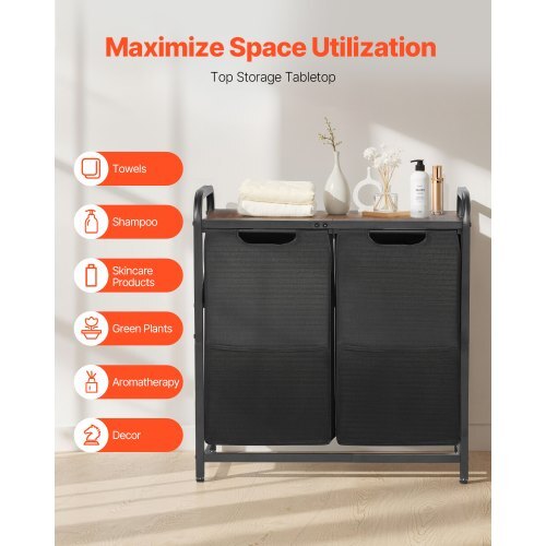 2-Section Laundry Sorter with Wooden Top