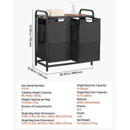 2-Section Laundry Sorter with Wooden Top