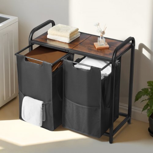 2-Section Laundry Sorter with Wooden Top