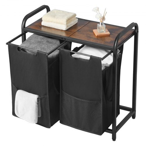 2-Section Laundry Sorter with Wooden Top