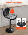 Set of 2 Adjustable Swivel PU Leather Bar Stools – Black