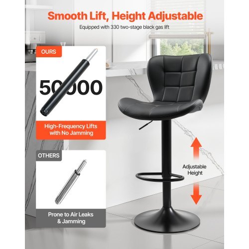 Set of 2 Adjustable Swivel PU Leather Bar Stools – Black