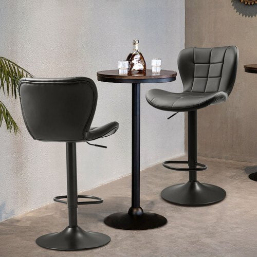 Set of 2 Adjustable Swivel PU Leather Bar Stools – Black