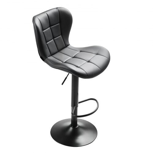 Set of 2 Adjustable Swivel PU Leather Bar Stools – Black