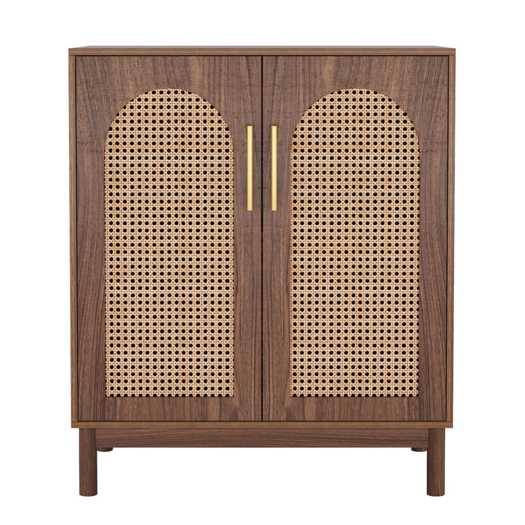 Rattan-Door Sideboard Buffet Cabinets – Set of 2
