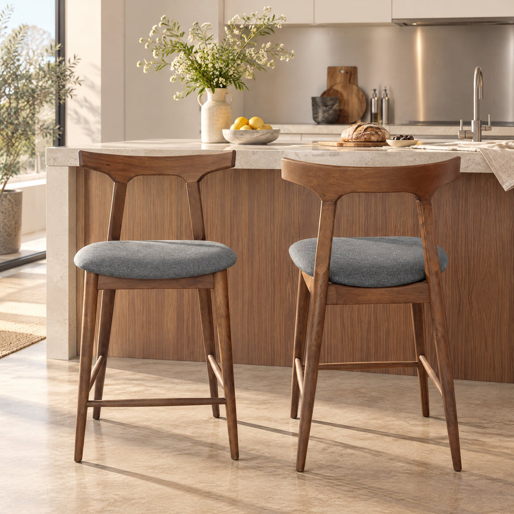 Set of 2 Mid-Century Counter-Height Dining Chairs – Brown