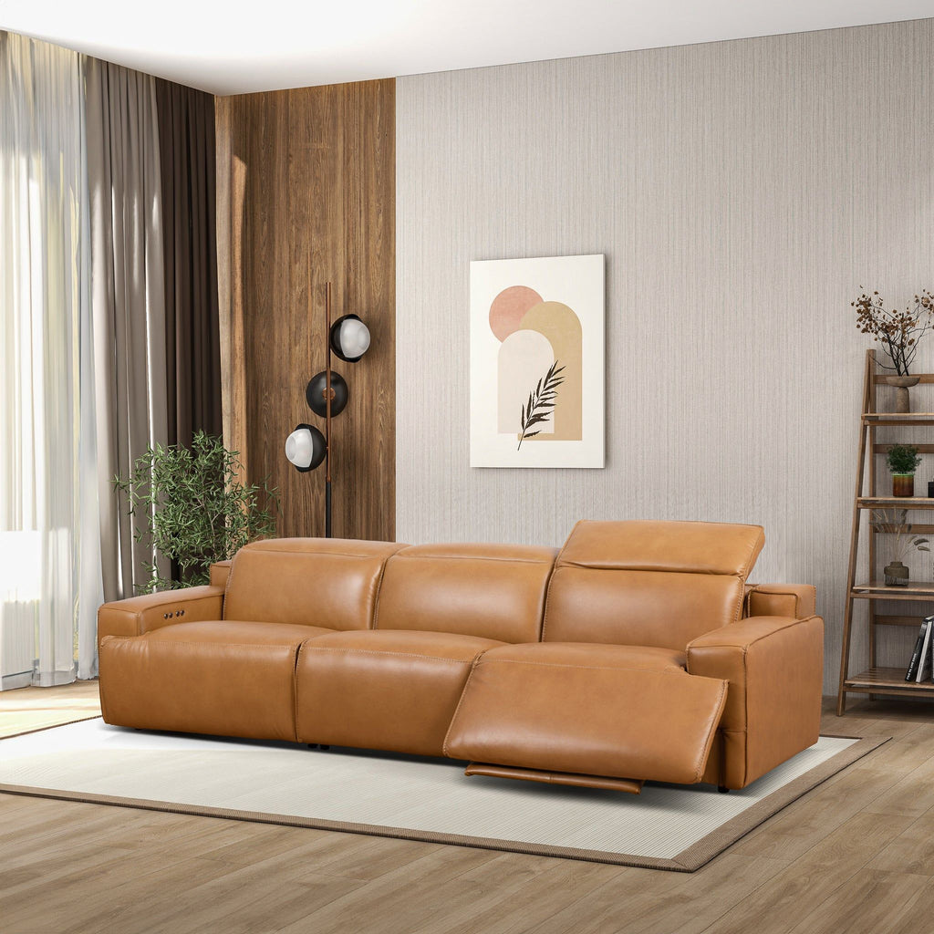 3-Seat Triple-Power Leather Recliner Sofa – Tan