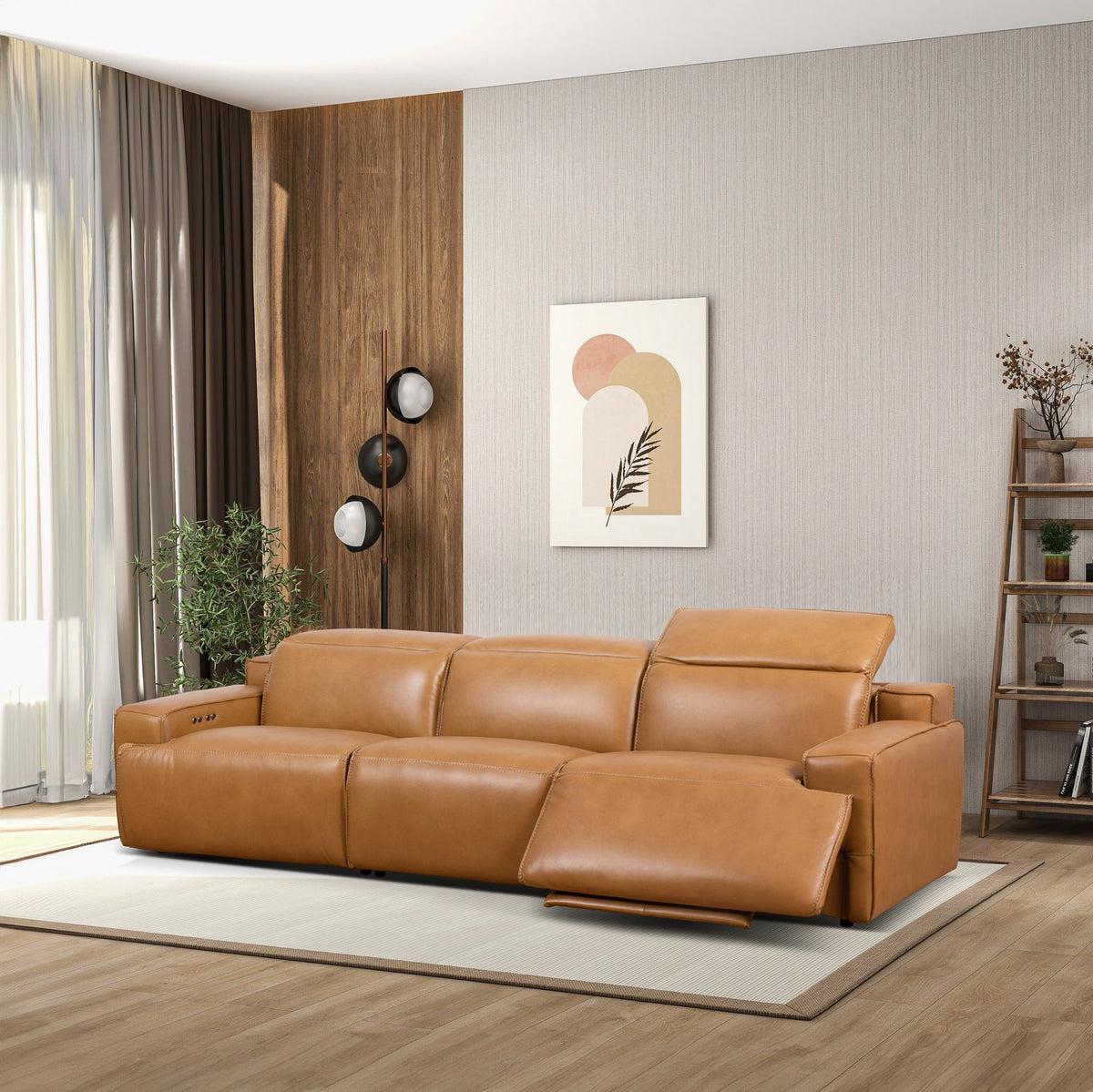 3-Seat Triple-Power Leather Recliner Sofa – Tan