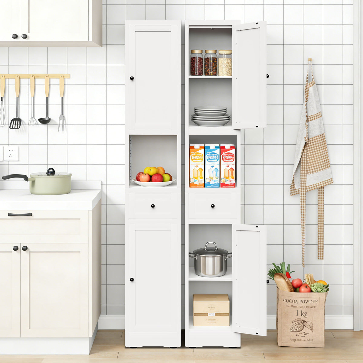 Tall Narrow 5-Tier Bathroom Storage Cabinet – White