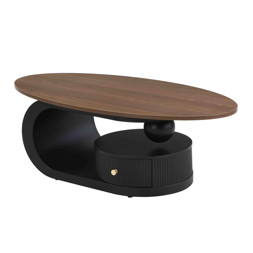 Luxury Nesting Coffee Table Set of 2,  Tables with Storage for Living Room, Oval and Round Table Set, Black Center Table, Cocktail Table, Side Table,  Large 47.24'', Small 19.69''