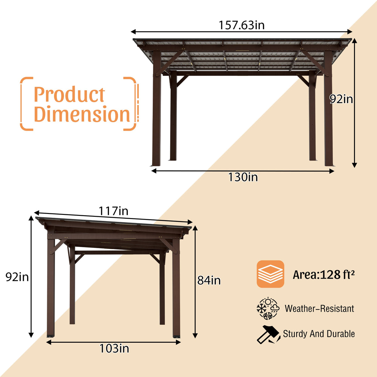 13' x 10' Wooden Garden Gazebo with Metal Roof