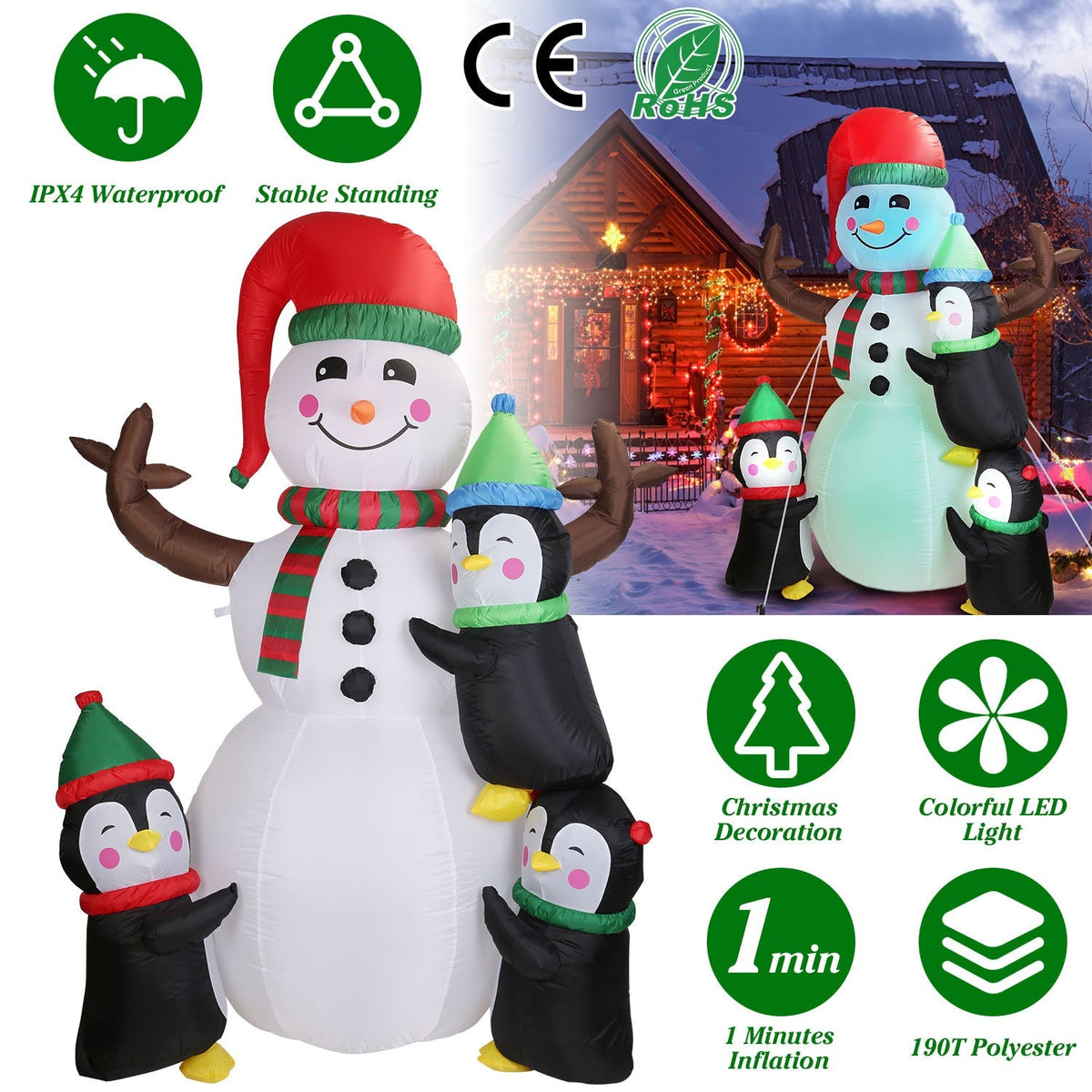 5.9FT Christmas Inflatable Outdoor Decoration Snowman Penguin Blow Up Yard Decoration with LED Light Built-in Air Blower for Winter Holiday Xmas Garde