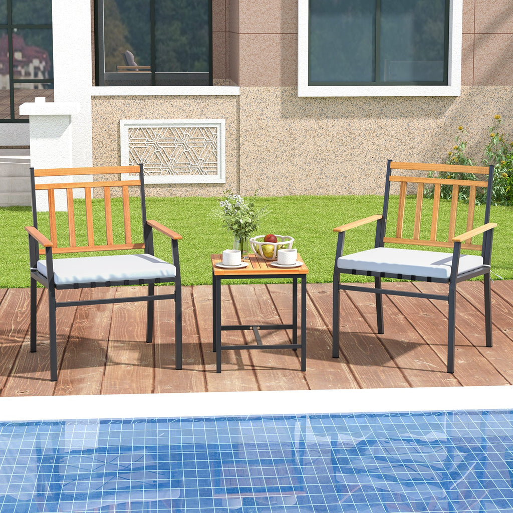 3-Piece Acacia Wood Patio Conversation Set – White