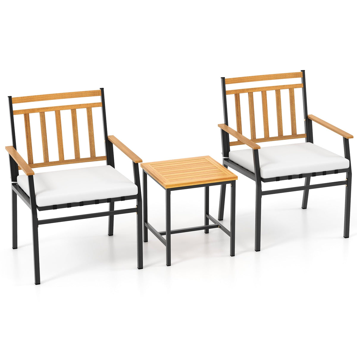 3-Piece Acacia Wood Patio Conversation Set – White