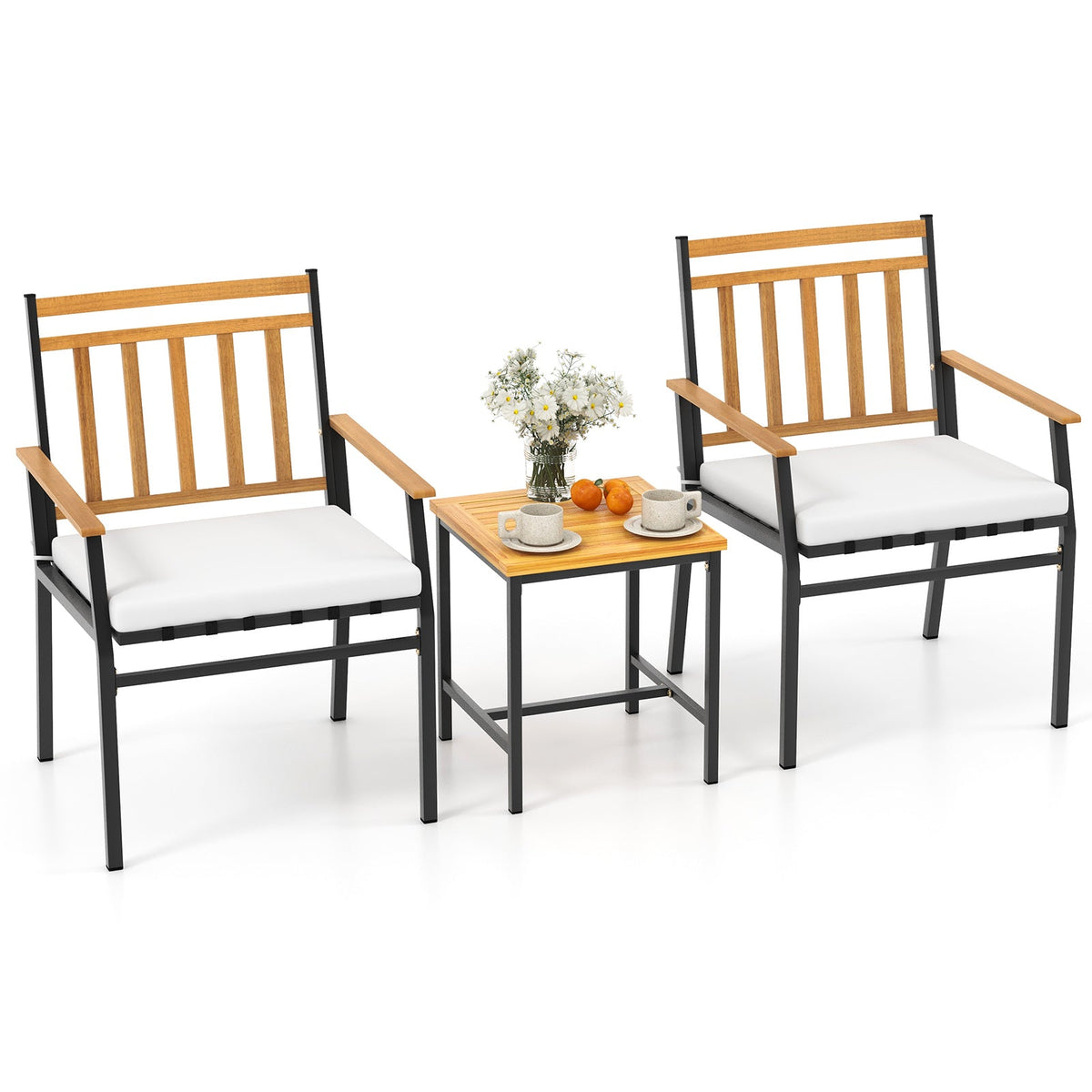 3-Piece Acacia Wood Patio Conversation Set – White