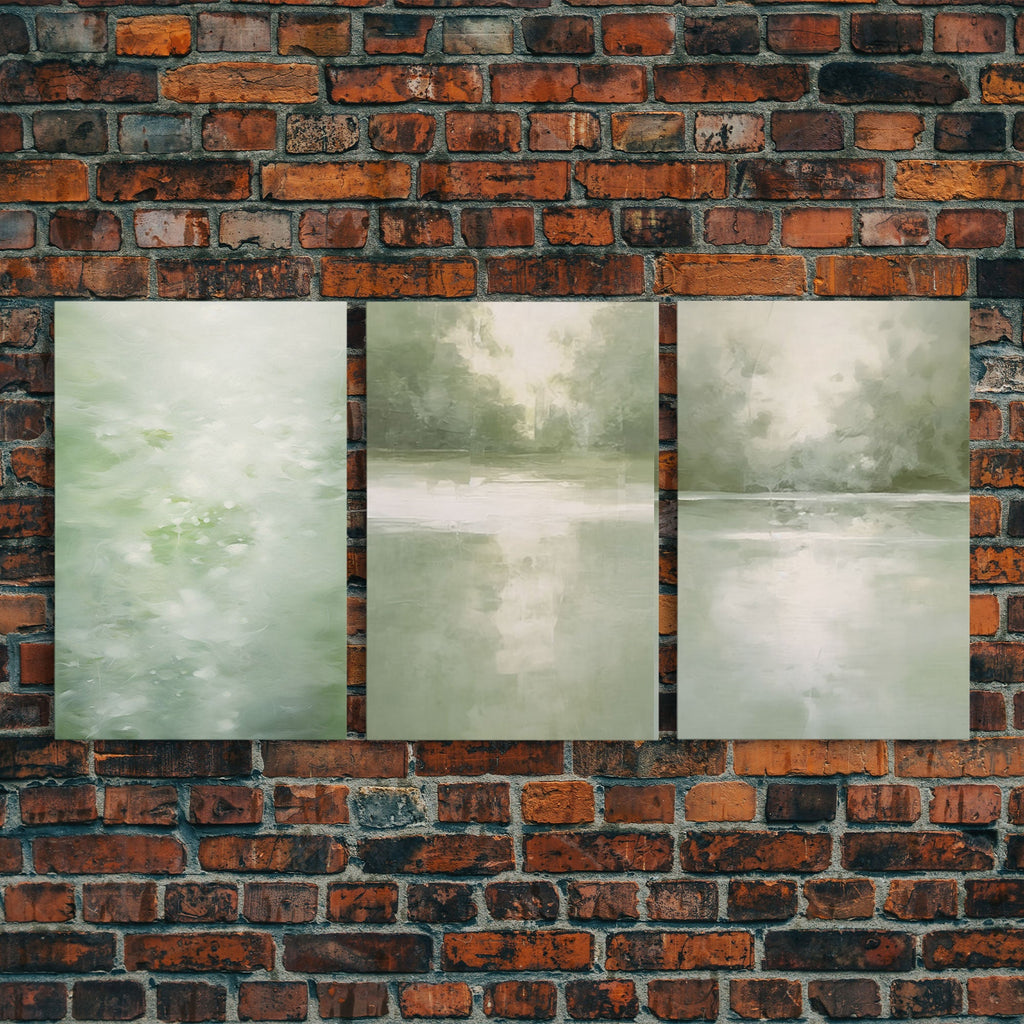 Green Abstract Landscape Canvas Wall Art – Set of 3