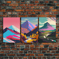 Mid-Century Mountain Landscape Canvas Wall Art – Set of 3