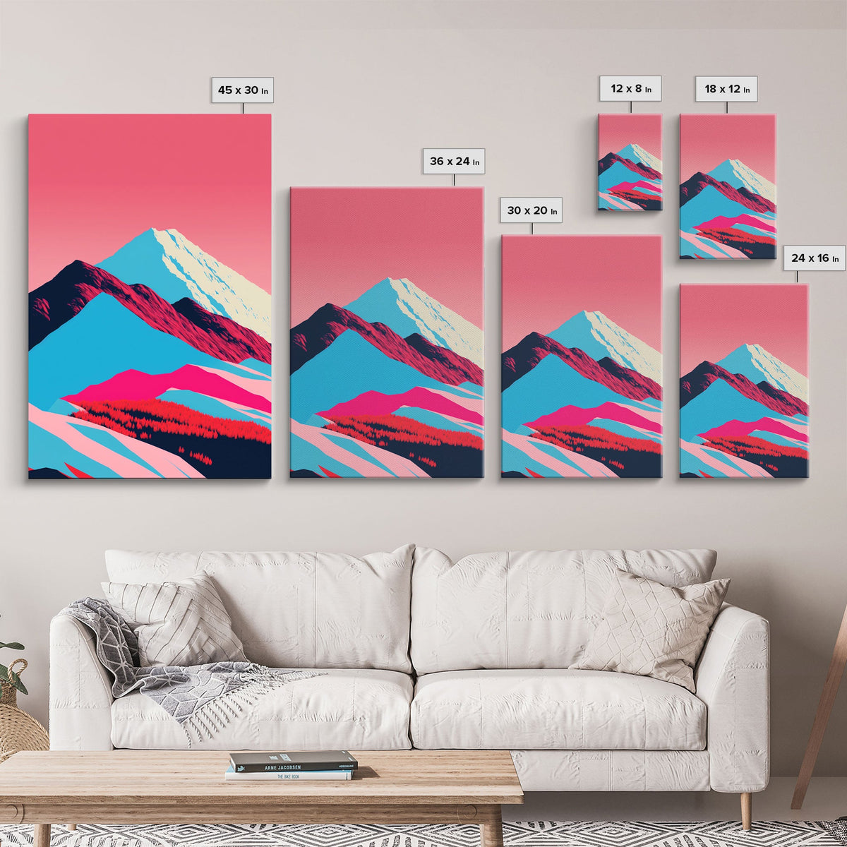 Mid-Century Mountain Landscape Canvas Wall Art – Set of 3
