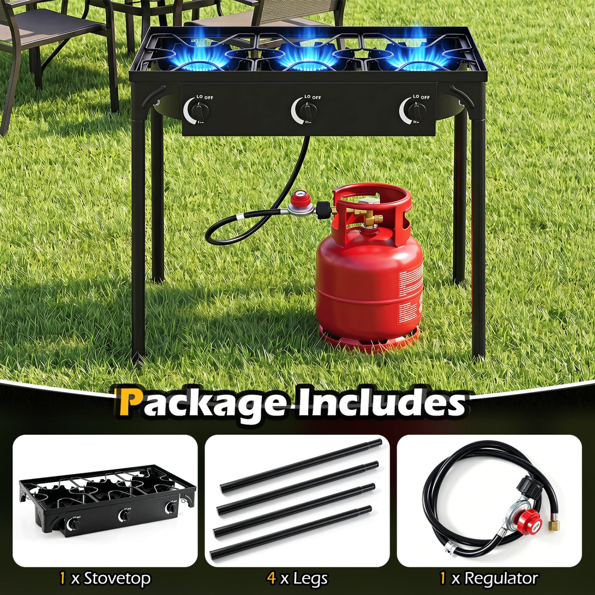 240,000 BTU 3-Burner Outdoor Propane Stove