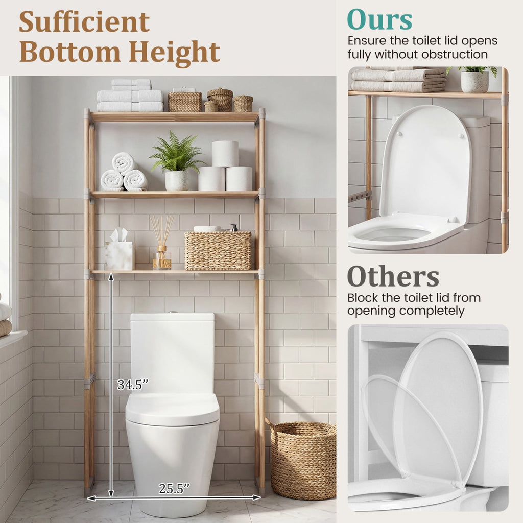 3-Tier Over-the-Toilet Storage Rack – Gray