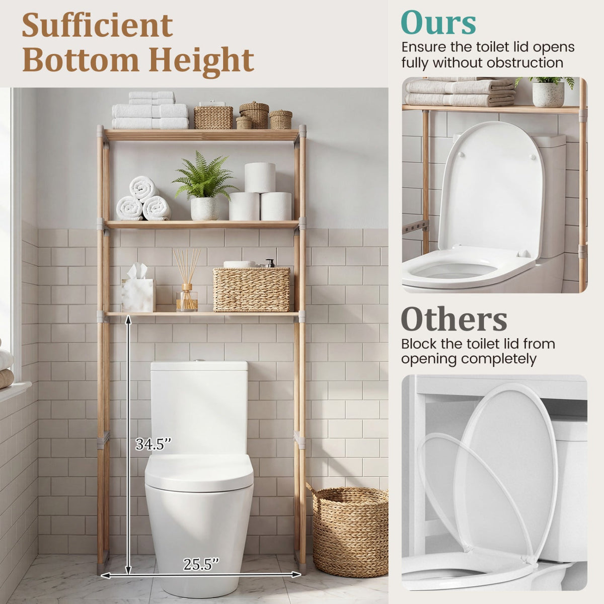 3-Tier Over-the-Toilet Storage Rack – Gray