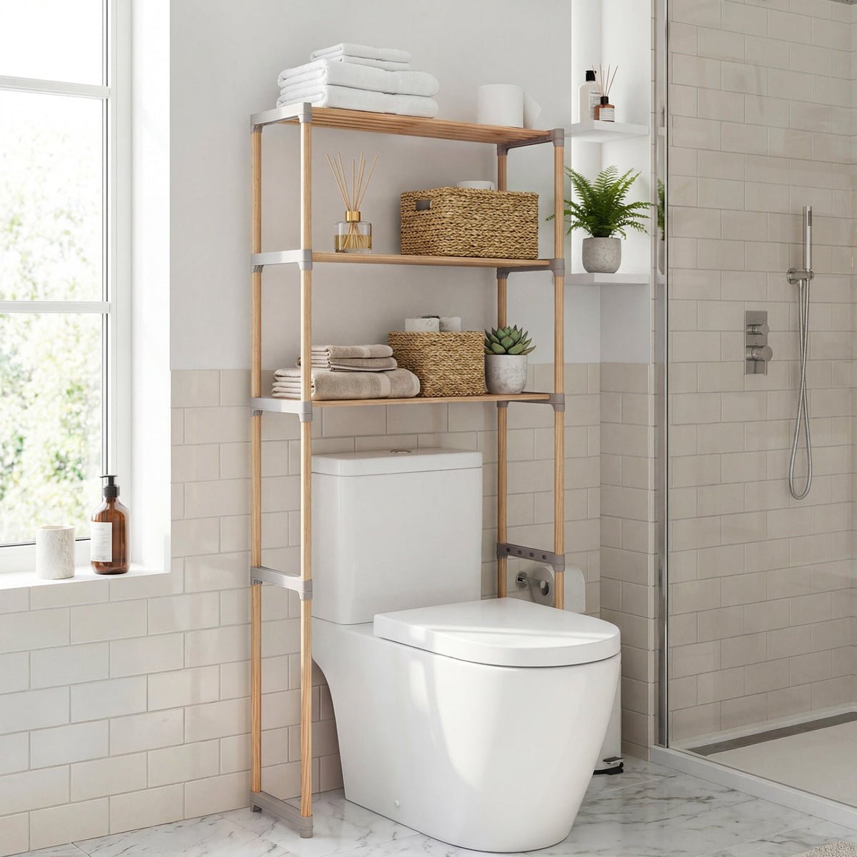 3-Tier Over-the-Toilet Storage Rack – Gray