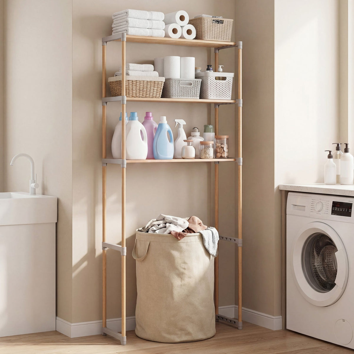 3-Tier Over-the-Toilet Storage Rack – Gray