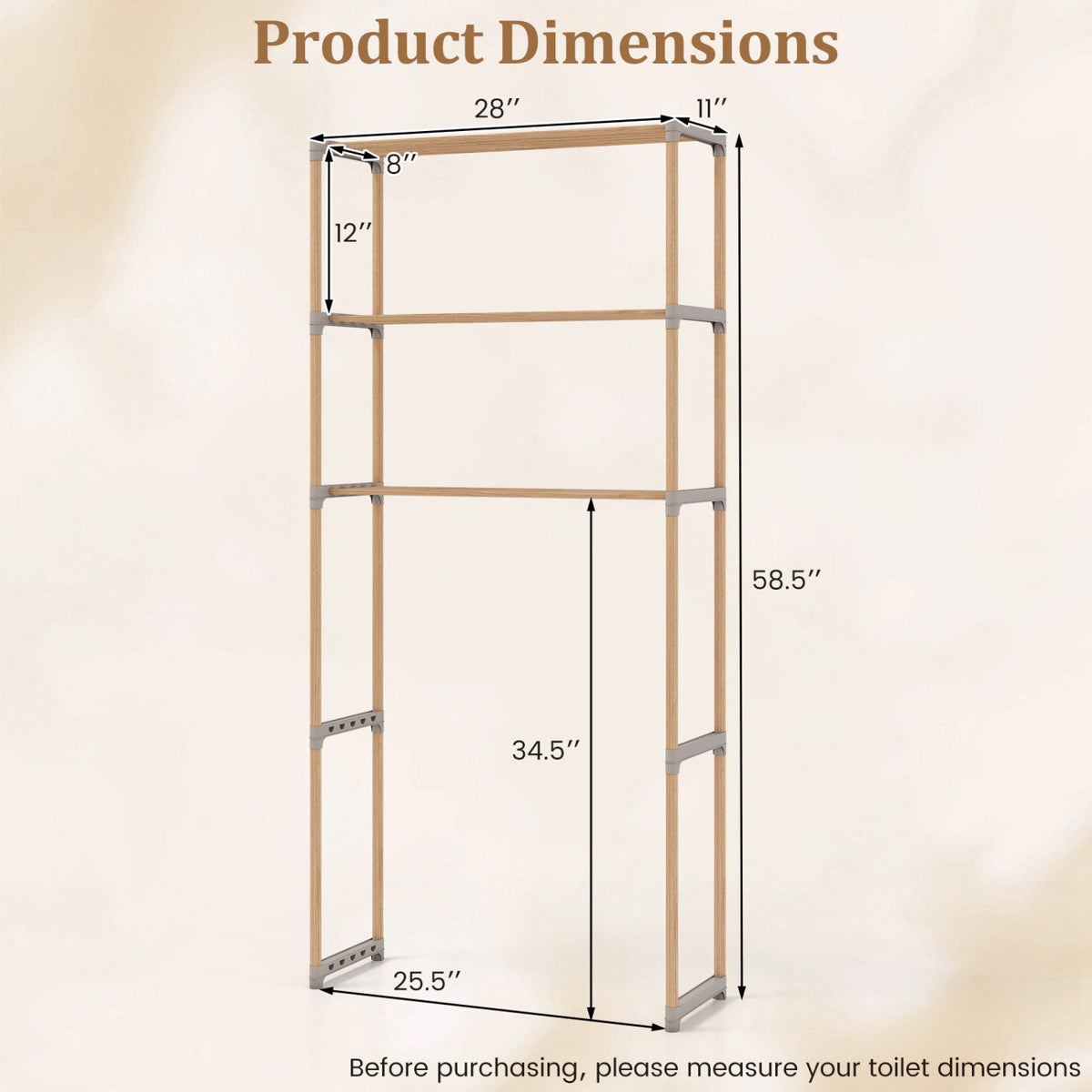 3-Tier Over-the-Toilet Storage Rack – Gray