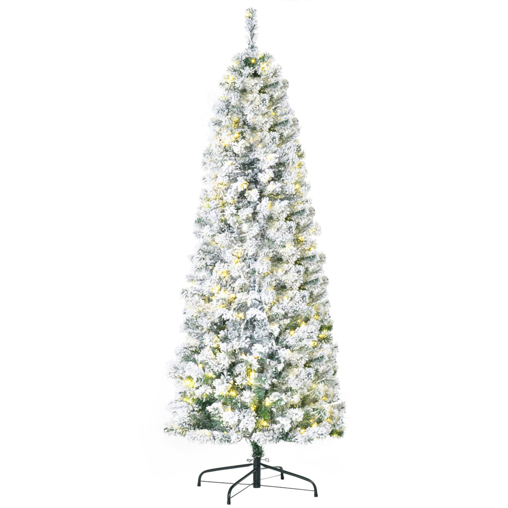 6ft Pre-Lit Snow-Flocked Slim Douglas Fir Christmas Tree with LED Lights