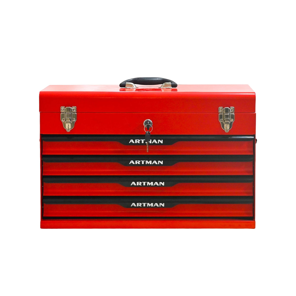 20-Inch Steel Tool Box with Drawers – Portable Storage, Red