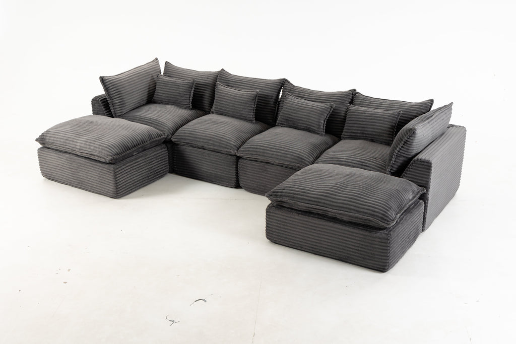 129.8-Inch Oversized Modular Cloud Sectional – Antique Gray