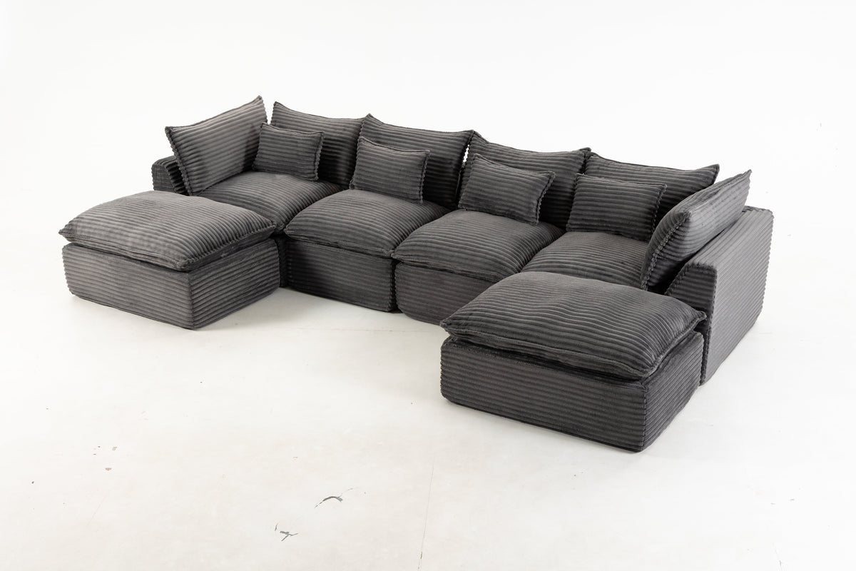 129.8-Inch Oversized Modular Cloud Sectional – Antique Gray