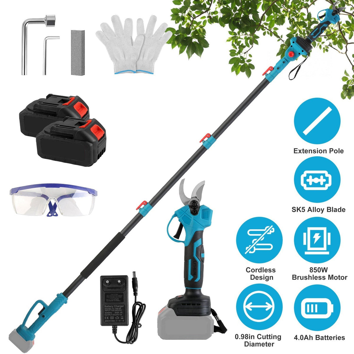 21V Cordless Pruning Shear & 13-ft Extension Pole