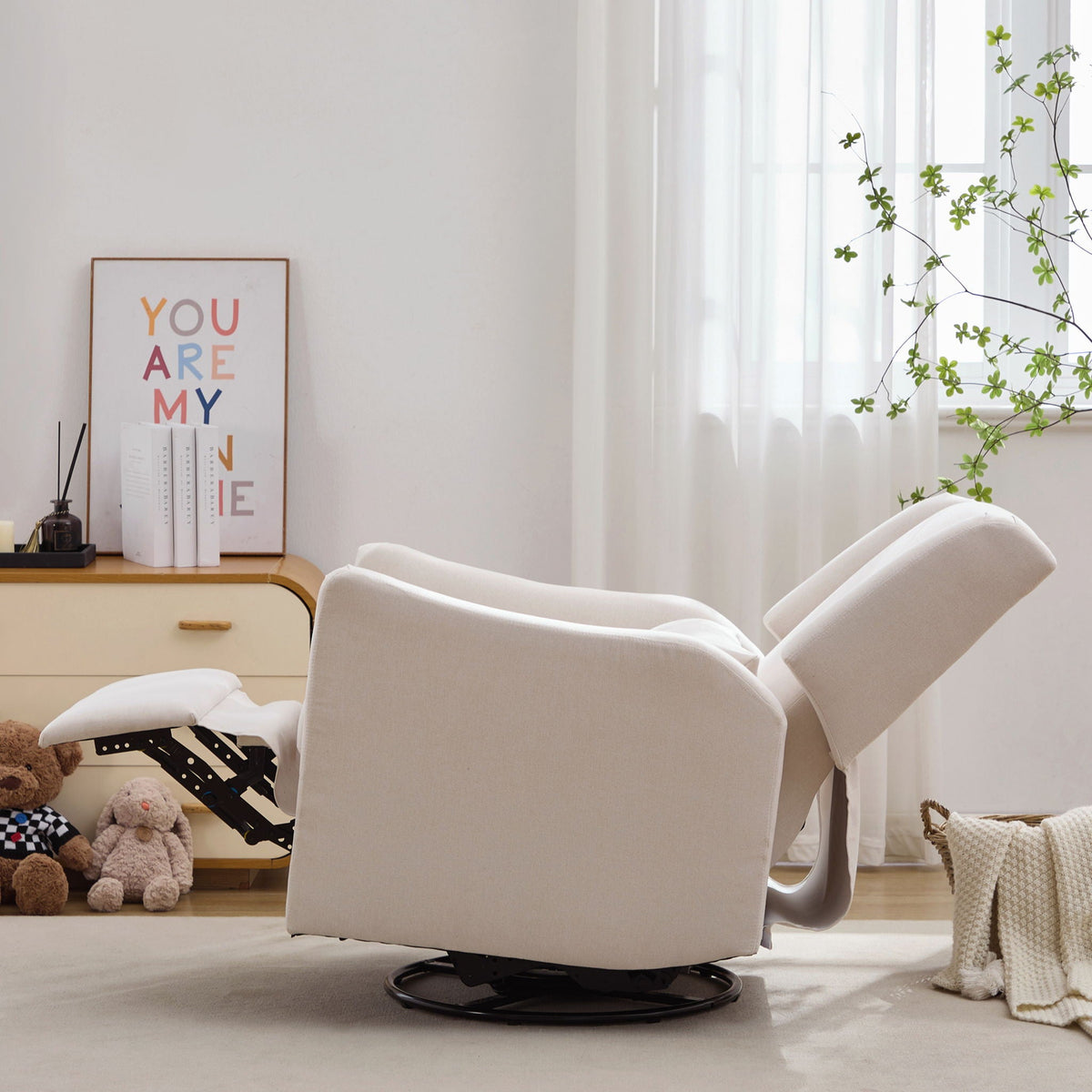 Wide Wingback 360° Swivel Glider Rocker Recliner – Dark Green or Beige