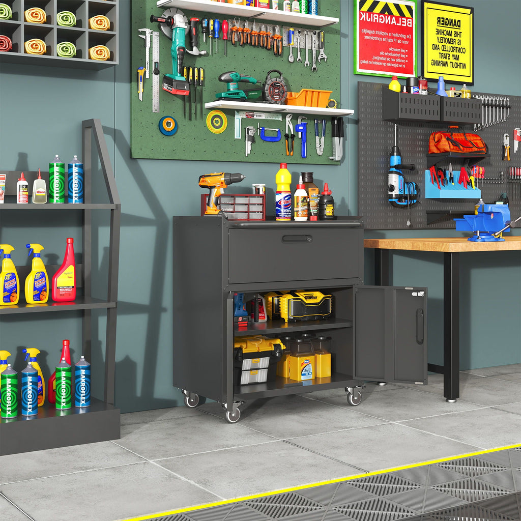 Mobile Metal Tool Cabinet with Locking Doors