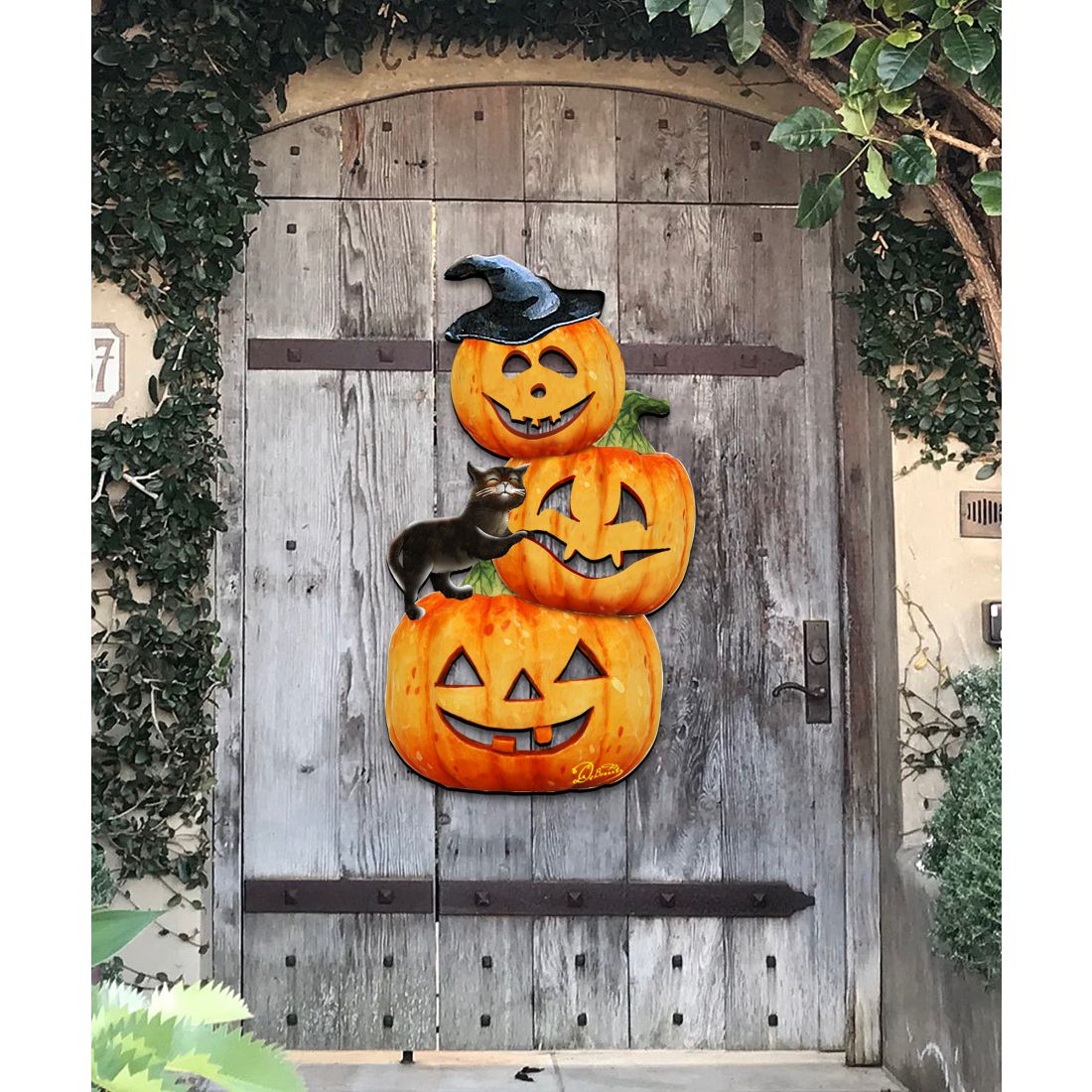 Scary Stacking Pumpkins Halloween Door Decor by G. DeBrekht - Thanksgiving Halloween Decor - 8158415H