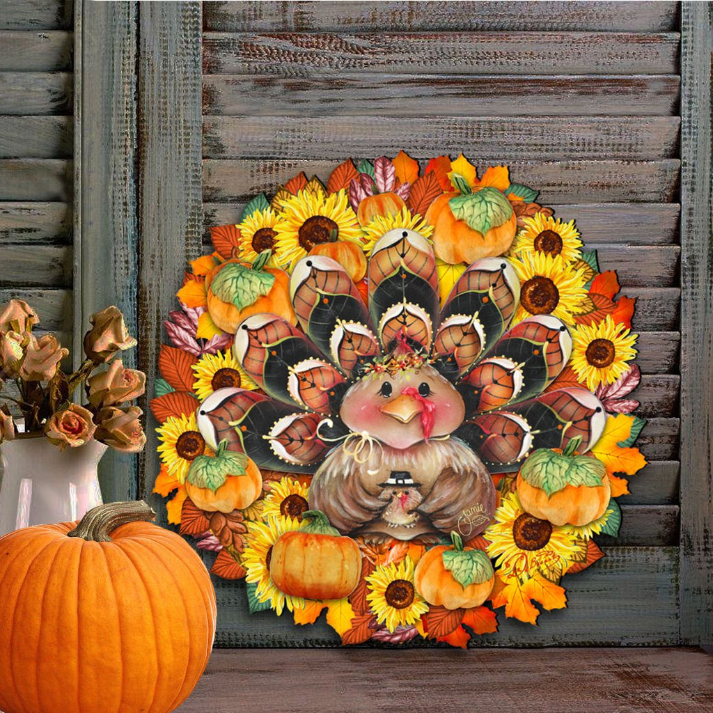 Turkey Holiday Door Wreath - Thanksgiving Halloween Decor by Jamie Mills-Price - 8185305-3H-MP