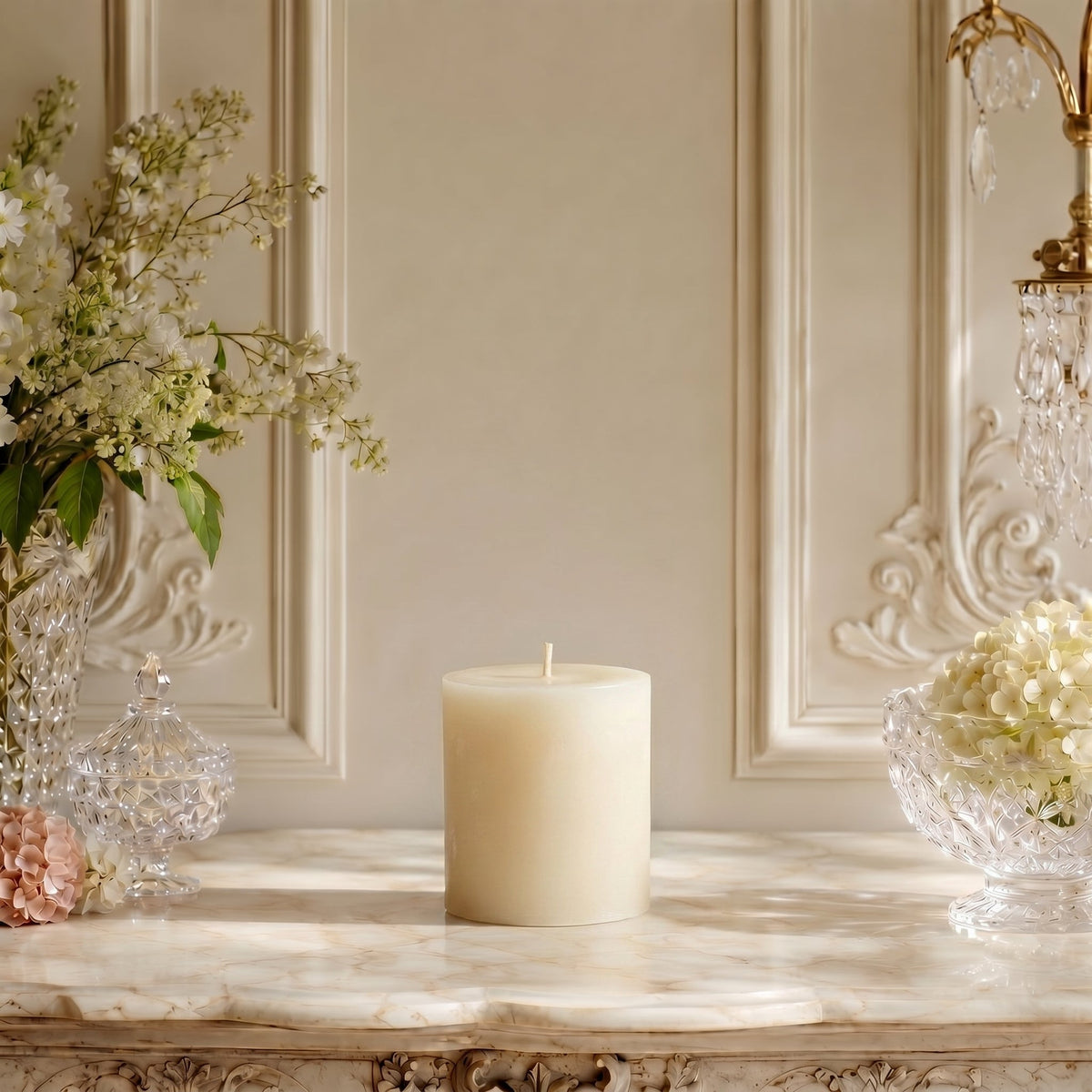 3" x 3" White Beeswax Pillar Candle