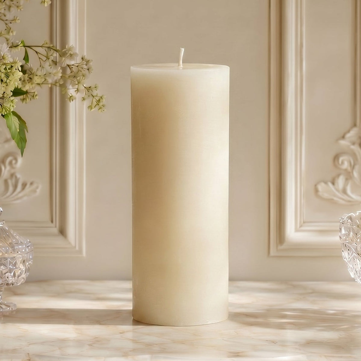 3" x 8" White Beeswax Pillar Candle