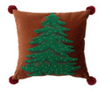 Fennco Styles Embroidered Christmas Tree Filled Throw Pillow with Pom Pom 18" W x 18" L - White Festive Cushion for Home, Christmas, Winter Holidays Décor, and Special Occasions