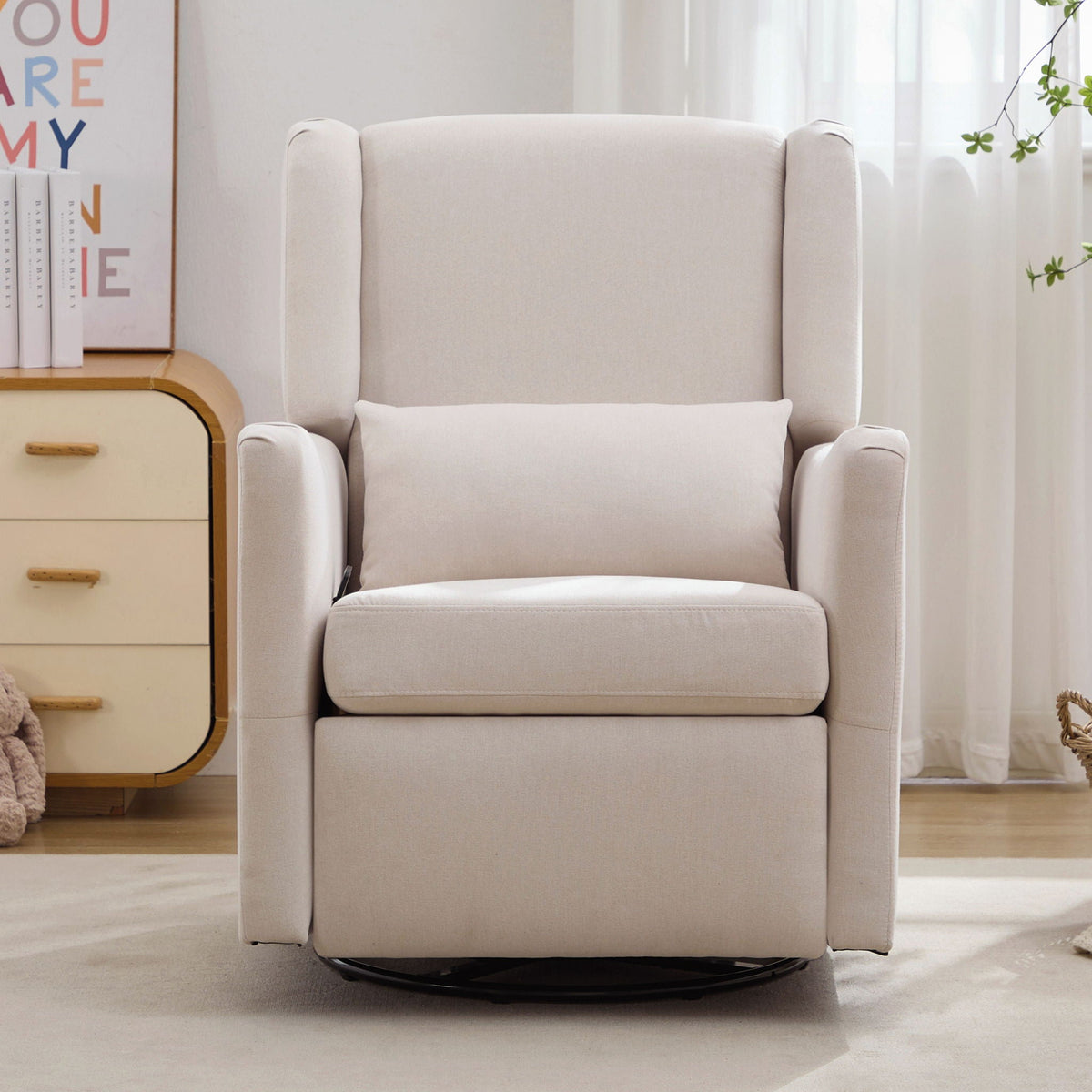 Wide Wingback 360° Swivel Glider Rocker Recliner – Dark Green or Beige