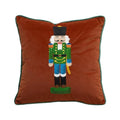Fennco Styles Embroidered Sequin Nutcracker Velvet Filled Throw Pillow 18" W x 18" L - Green Festive Cushion for Home, Christmas, Winter Holidays Décor, and Special Occasions